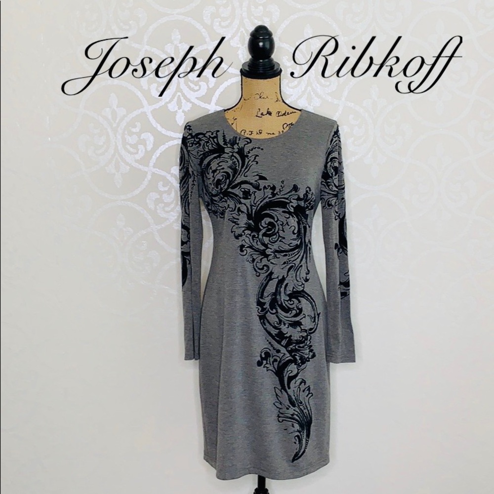 JOSEPH RIBKOFF BLACK AND GREY SHEATH DRESS SIZE 8